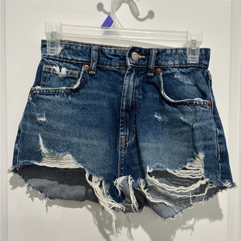 Zara TRF Chrved High-Waisted Denim Shorts, NWOT, Sz 2